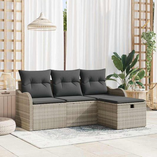 Set Divano da Giardino 4 pz Grigio chiaro polyrattan | homemem39
