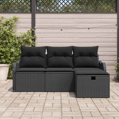 Set Divano da Giardino con cuscino 4 pcs Nero polyrattan | homemem39