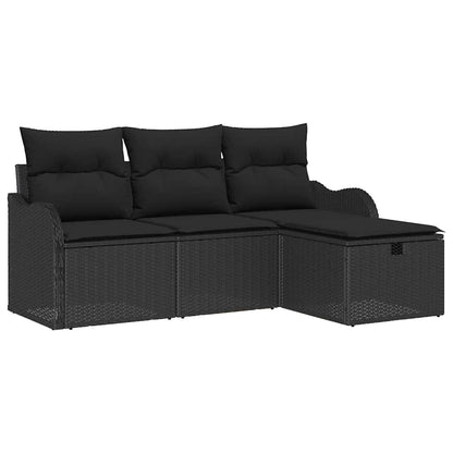 Set Divano da Giardino con cuscino 4 pcs Nero polyrattan | homemem39