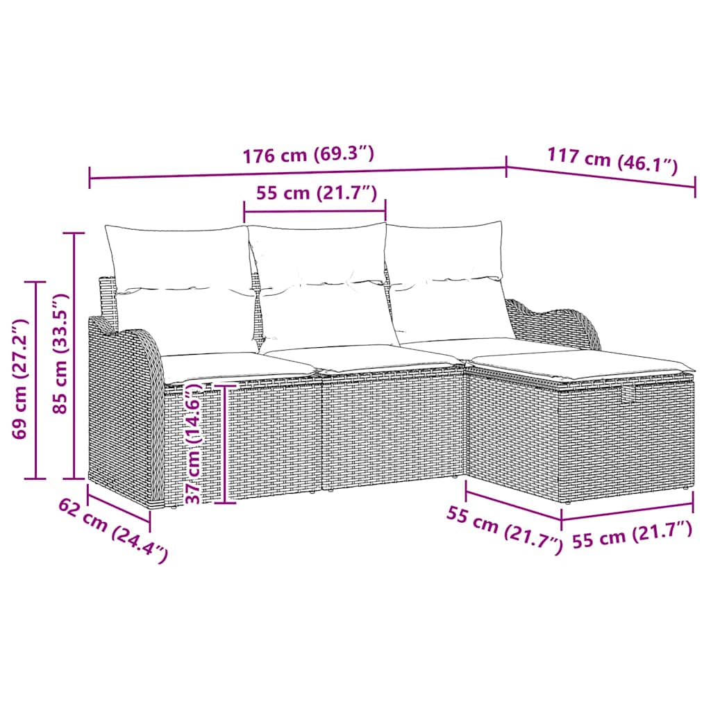 Set Divano da Giardino con cuscino 4 pcs Nero polyrattan | homemem39