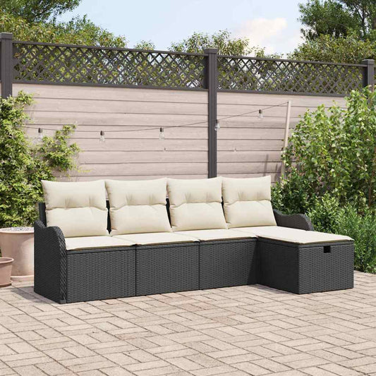 Set Divano da Giardino 5 pz 4-Numero di posti Nero e Crema | homemem39