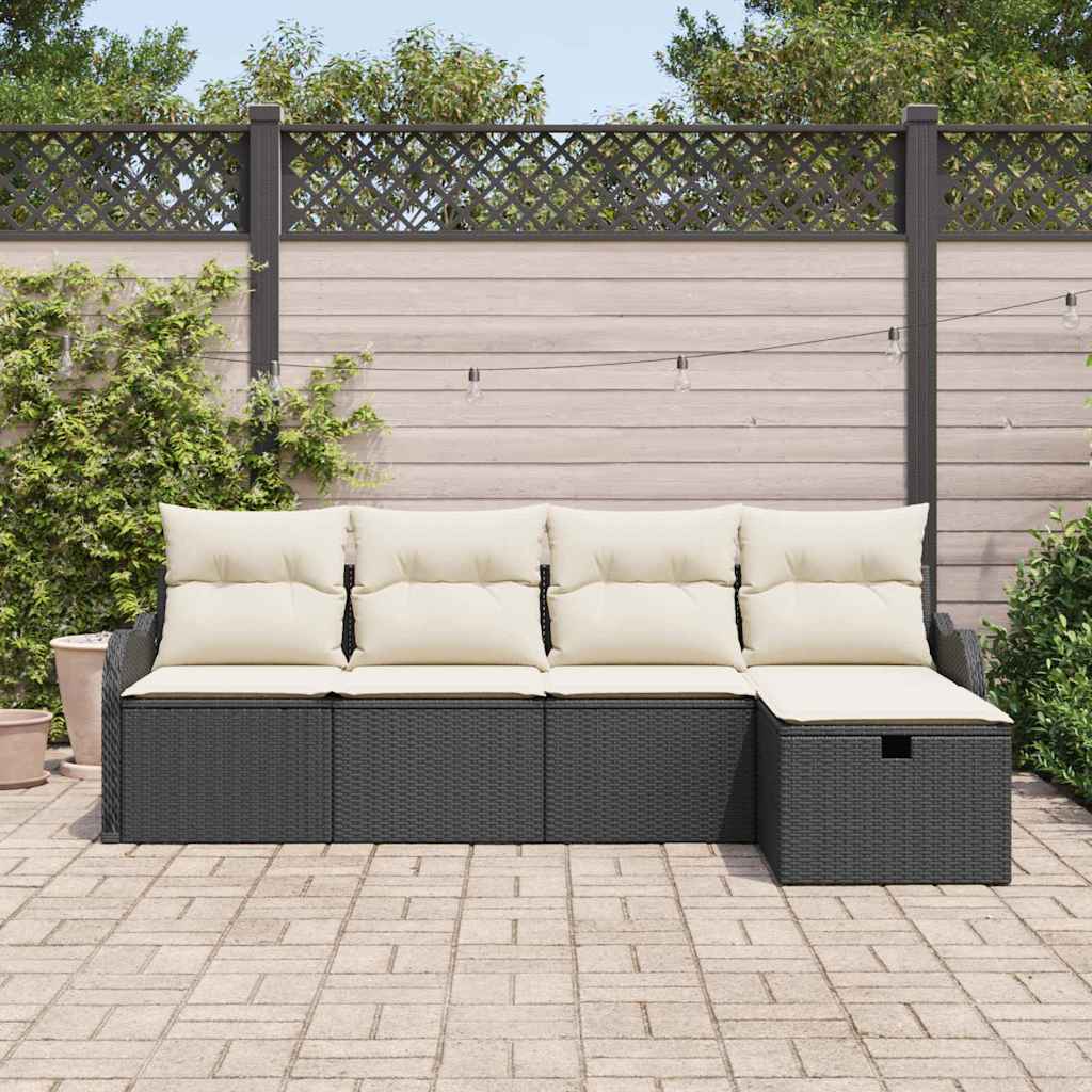 Set Divano da Giardino 5 pcs Nero e crema Poly Rattan | homemem39