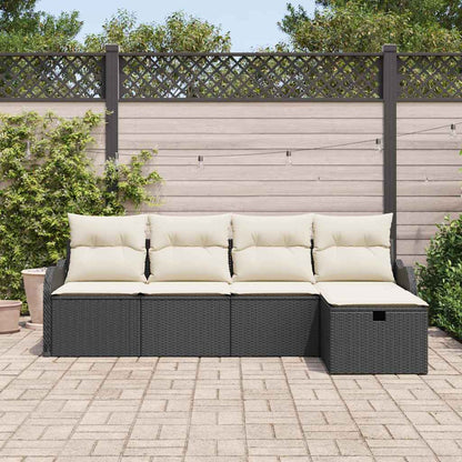 Set Divano da Giardino 5 pcs Nero e crema Poly Rattan | homemem39