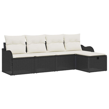 Set Divano da Giardino 5 pcs Nero e crema Poly Rattan | homemem39