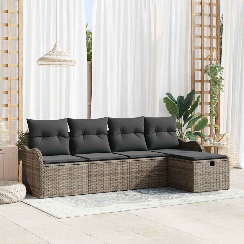 Set Divano da Giardino con cuscino 5 pcs Grigio polyrattan | homemem39