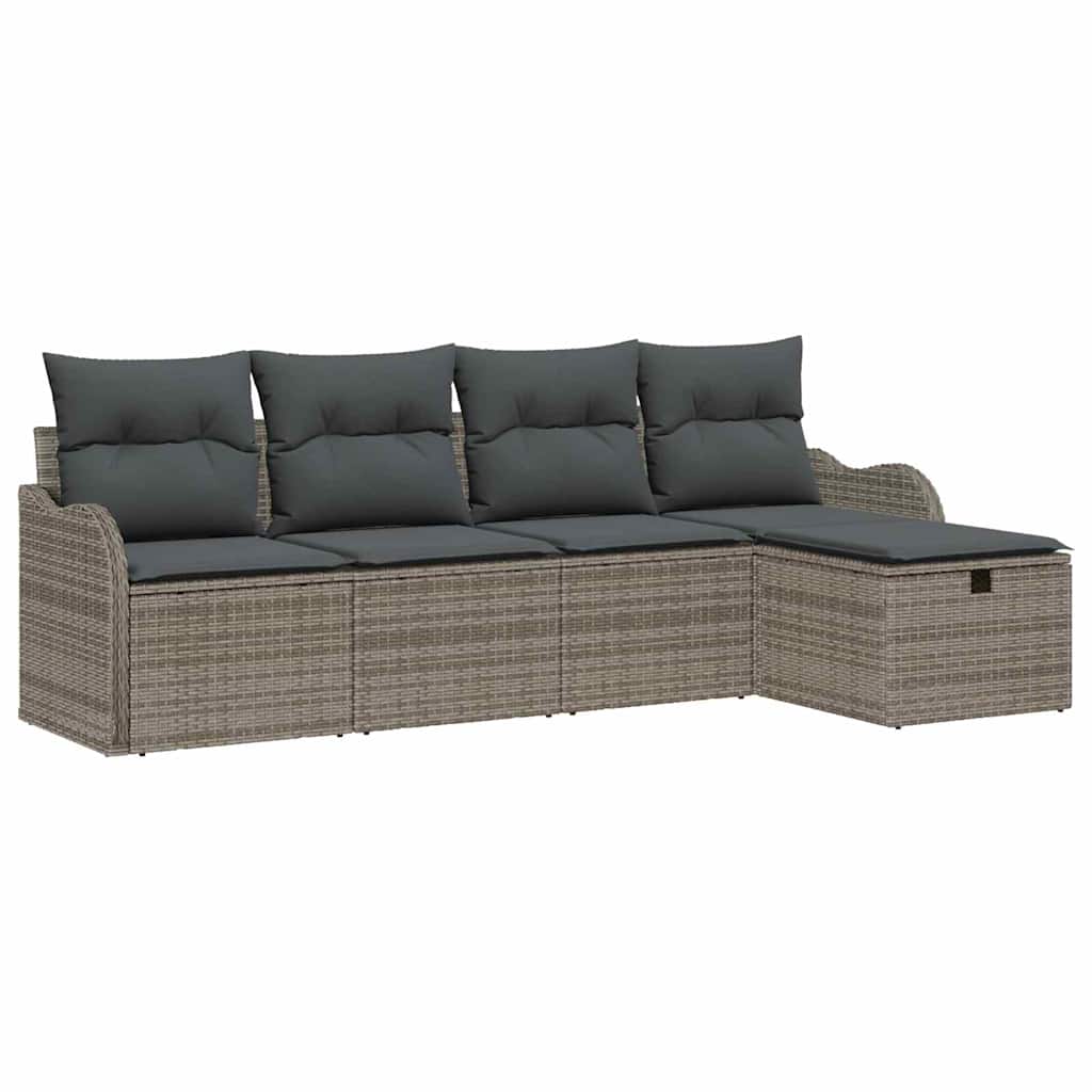 Set Divano da Giardino con cuscino 5 pcs Grigio polyrattan | homemem39