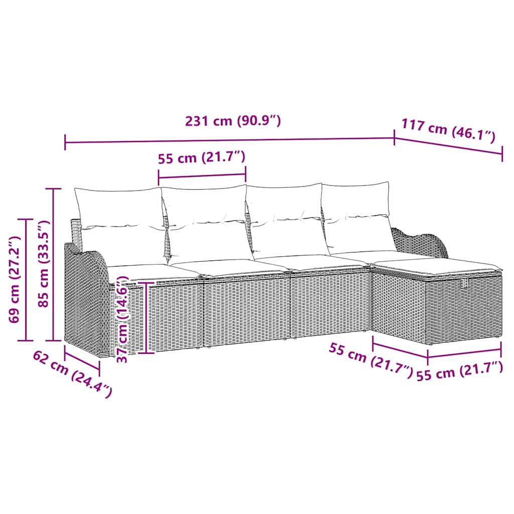 Set Divano da Giardino con cuscino 5 pcs Grigio polyrattan | homemem39