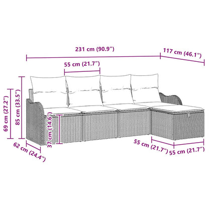 Set Divano da Giardino con cuscino 5 pcs Grigio polyrattan | homemem39
