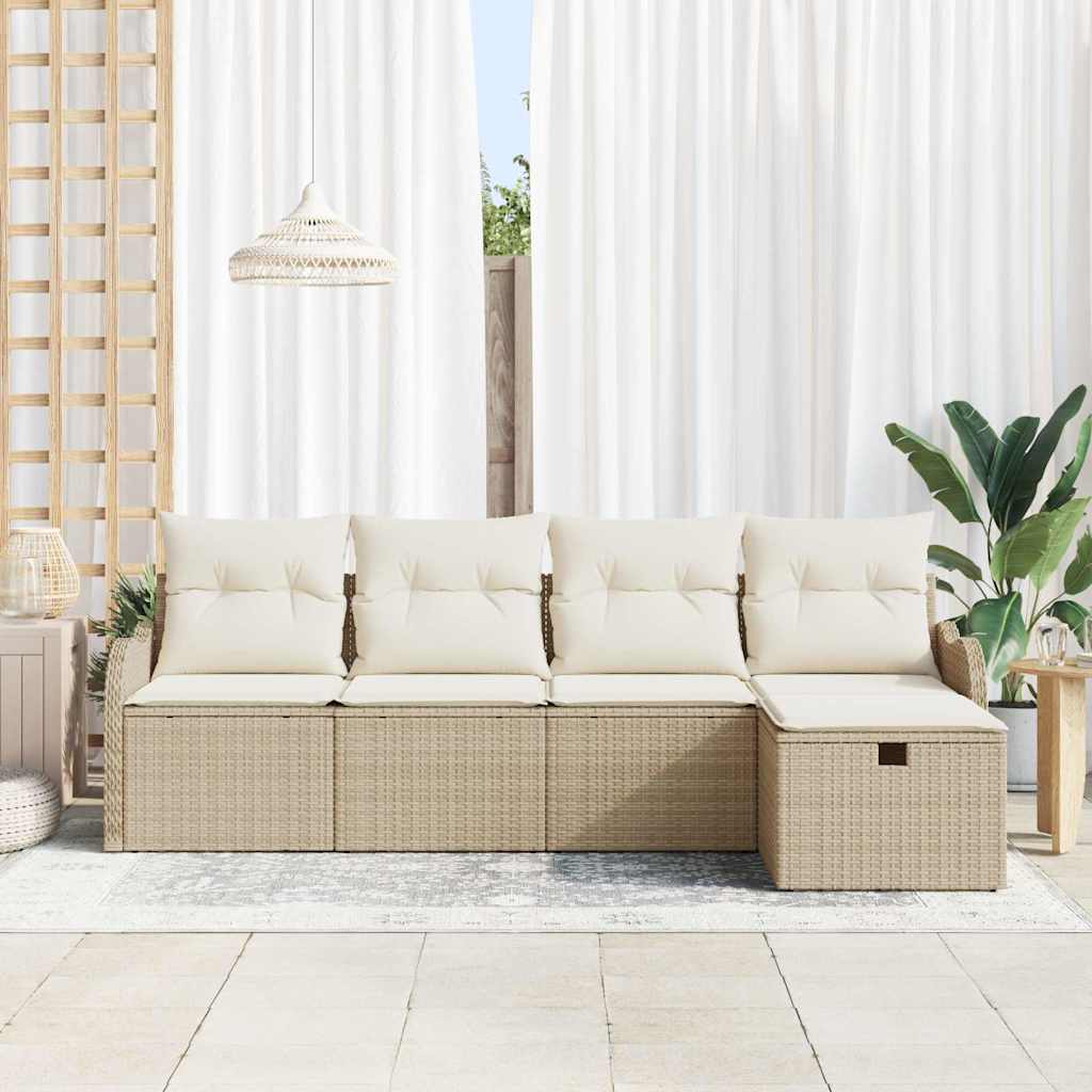 Set Divano da Giardino 5 pz 4-Numero di posti Beige e Crema | homemem39