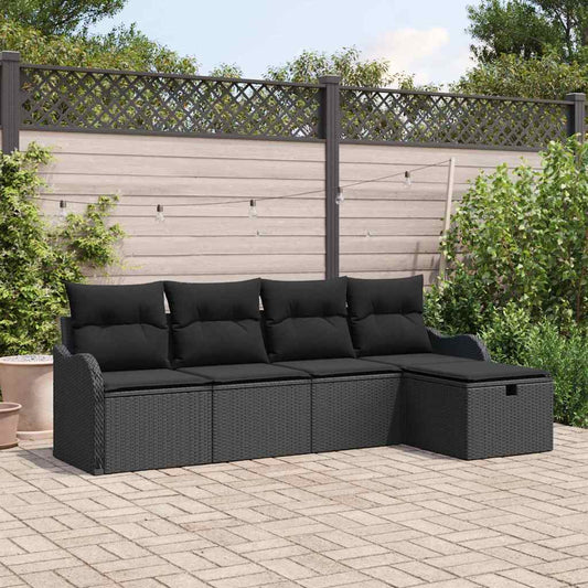 Set Divano da Giardino 5 pz 4-Numero di posti Nero polyrattan | homemem39