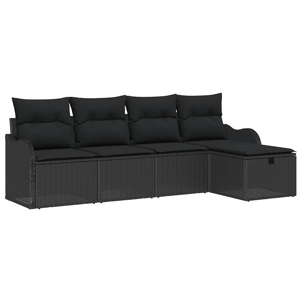 Set Divano da Giardino con cuscino 5 pcs Nero Poly Rattan