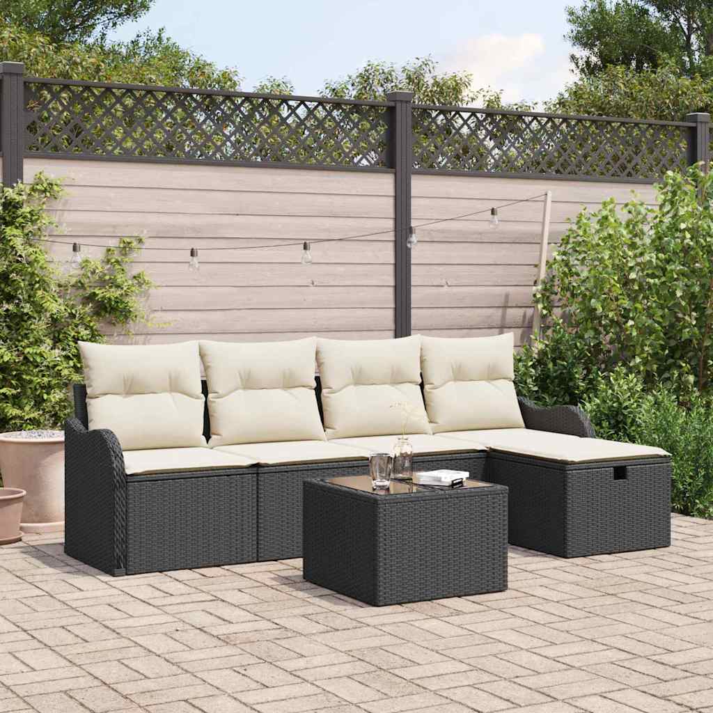 Set Divano da Giardino 6 pcs Nero e Crema polyrattan | homemem39