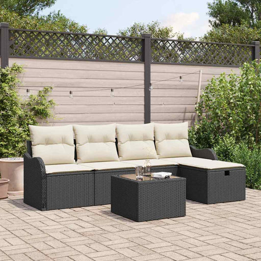 Set Divano da Giardino 6 pz 4-Numero di posti Nero e Crema | homemem39