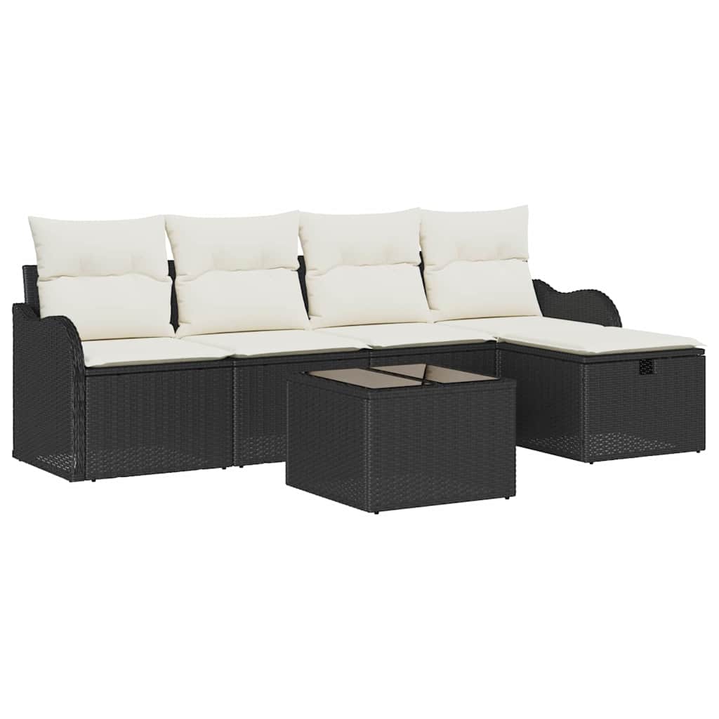Set Divano da Giardino 6 pcs Nero e Crema polyrattan | homemem39