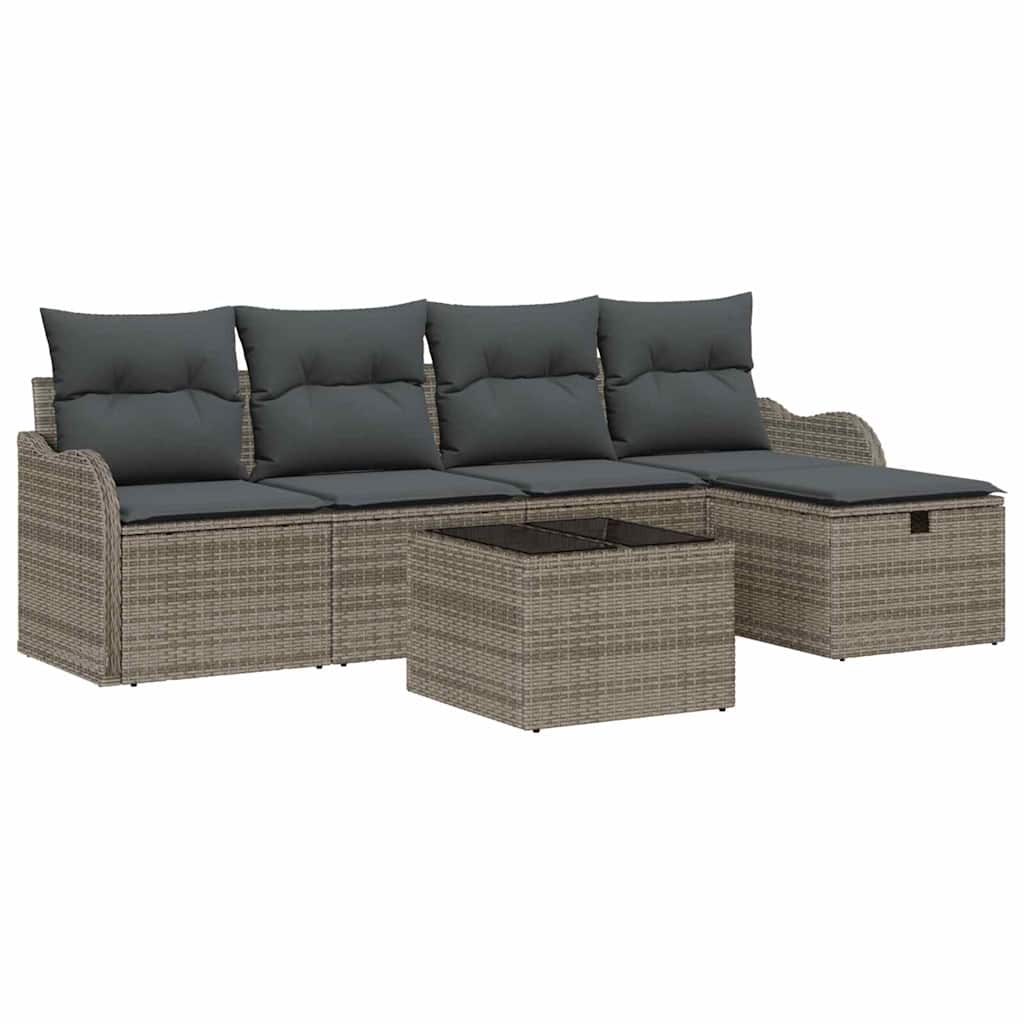 Set Divano da Giardino con cuscino 6 pcs Grigio polyrattan | homemem39