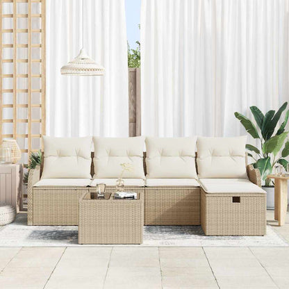 Set Divano da Giardino 6 pz 4-Numero di posti Beige e Crema