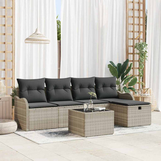 Set Divano da Giardino 6 pz 4-Numero di posti Grigio chiaro | homemem39