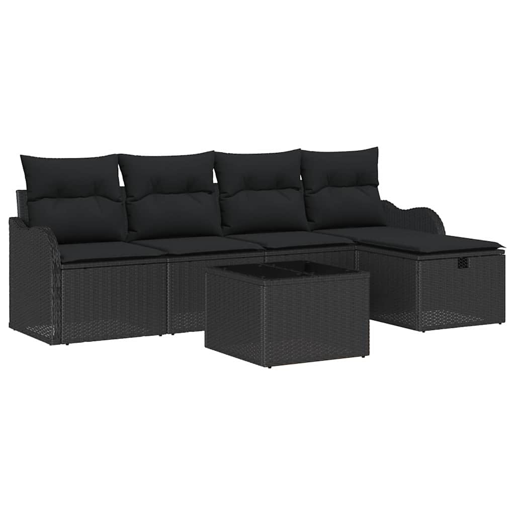 Set Divano da Giardino con cuscino 6 pcs Nero polyrattan | homemem39