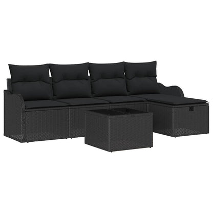 Set Divano da Giardino con cuscino 6 pcs Nero polyrattan | homemem39
