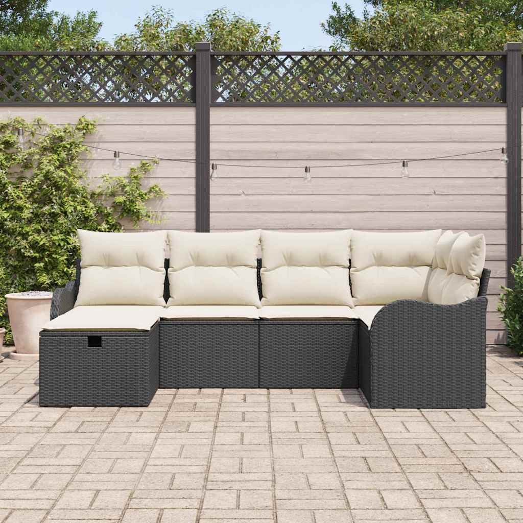 Set Divano da Giardino 6 pz 6-Numero di posti Nero e Crema | homemem39