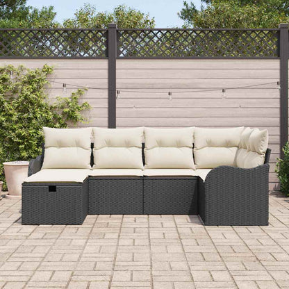 Set Divano da Giardino 6 pz 6-Numero di posti Nero e Crema | homemem39