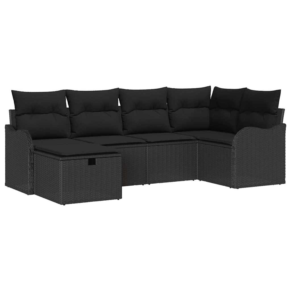 Set Divano da Giardino con cuscino 6 pcs Nero Poly Rattan | homemem39