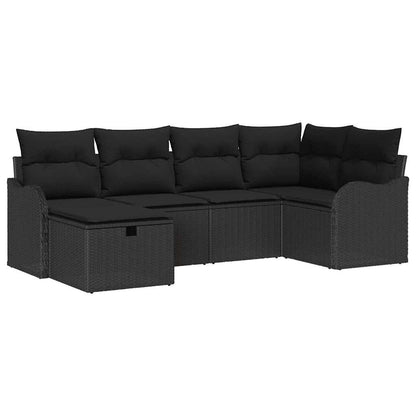 Set Divano da Giardino con cuscino 6 pcs Nero Poly Rattan | homemem39