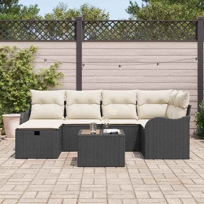 Set Divano da Giardino 7 pz 6-Numero di posti Nero e Crema | homemem39
