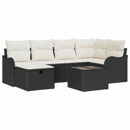 Set Divano da Giardino 7 pz 6-Numero di posti Nero e Crema | homemem39