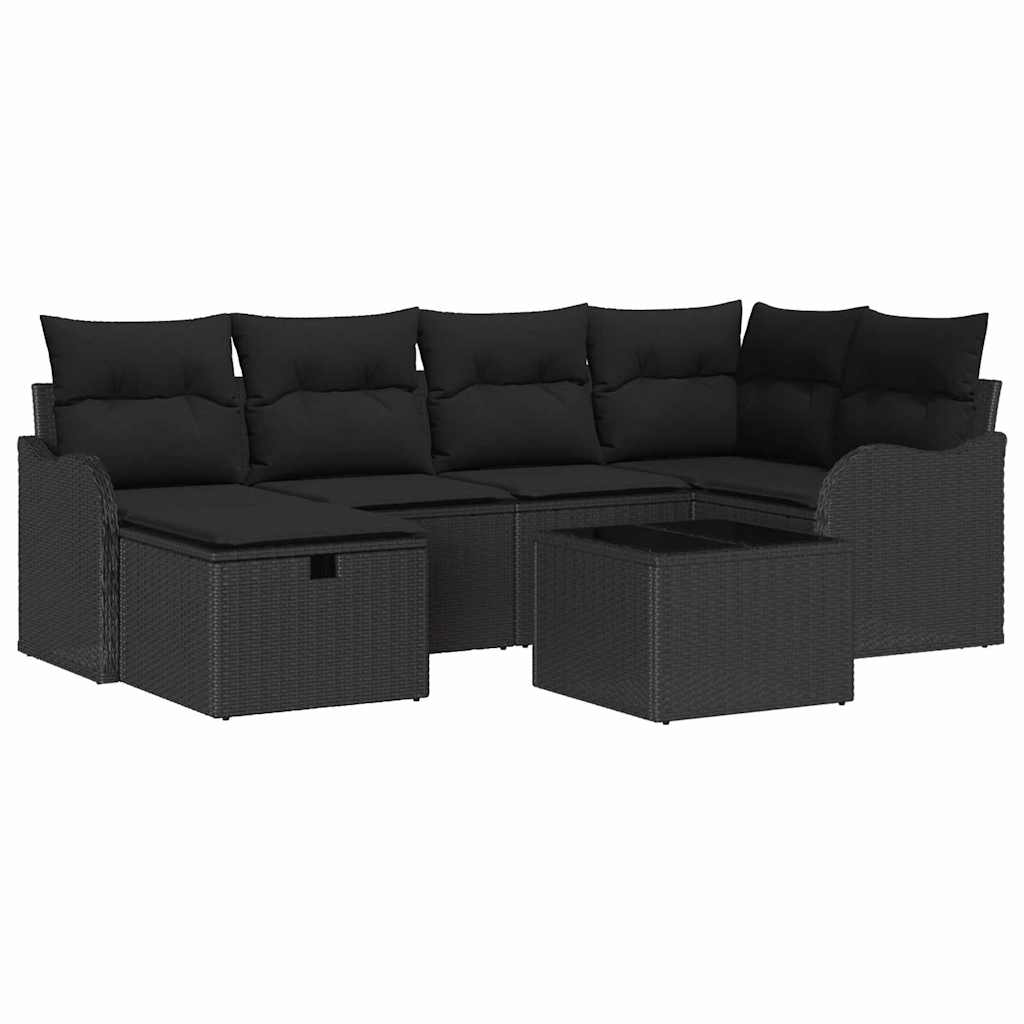 Set Divano da Giardino con cuscino 7 pcs Nero Poly Rattan | homemem39