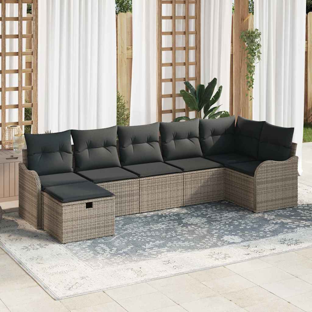 Set di divani con cuscino 7 pcs Grigio polyrattan | homemem39
