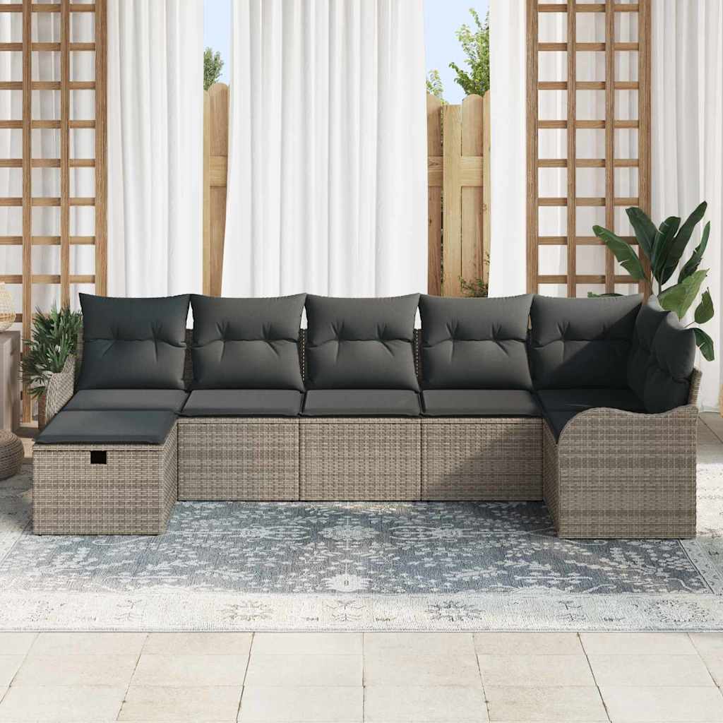 Set di divani con cuscino 7 pcs Grigio polyrattan | homemem39