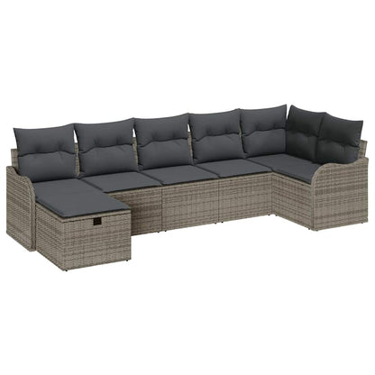 Set di divani con cuscino 7 pcs Grigio polyrattan | homemem39