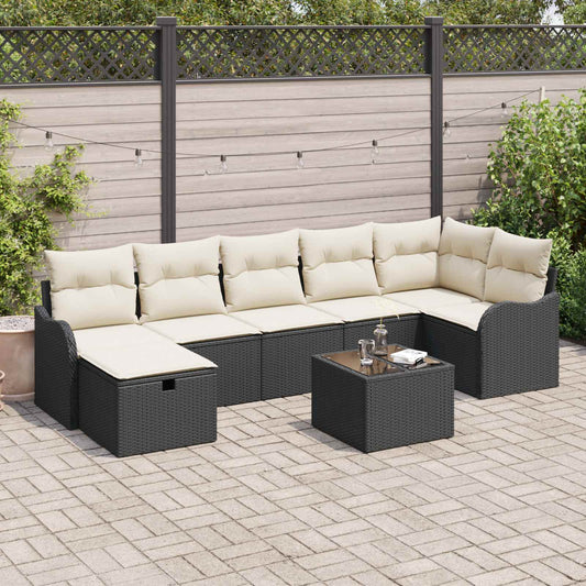 Set di divani 8 pz 7-Numero di posti Nero e Crema polyrattan | homemem39