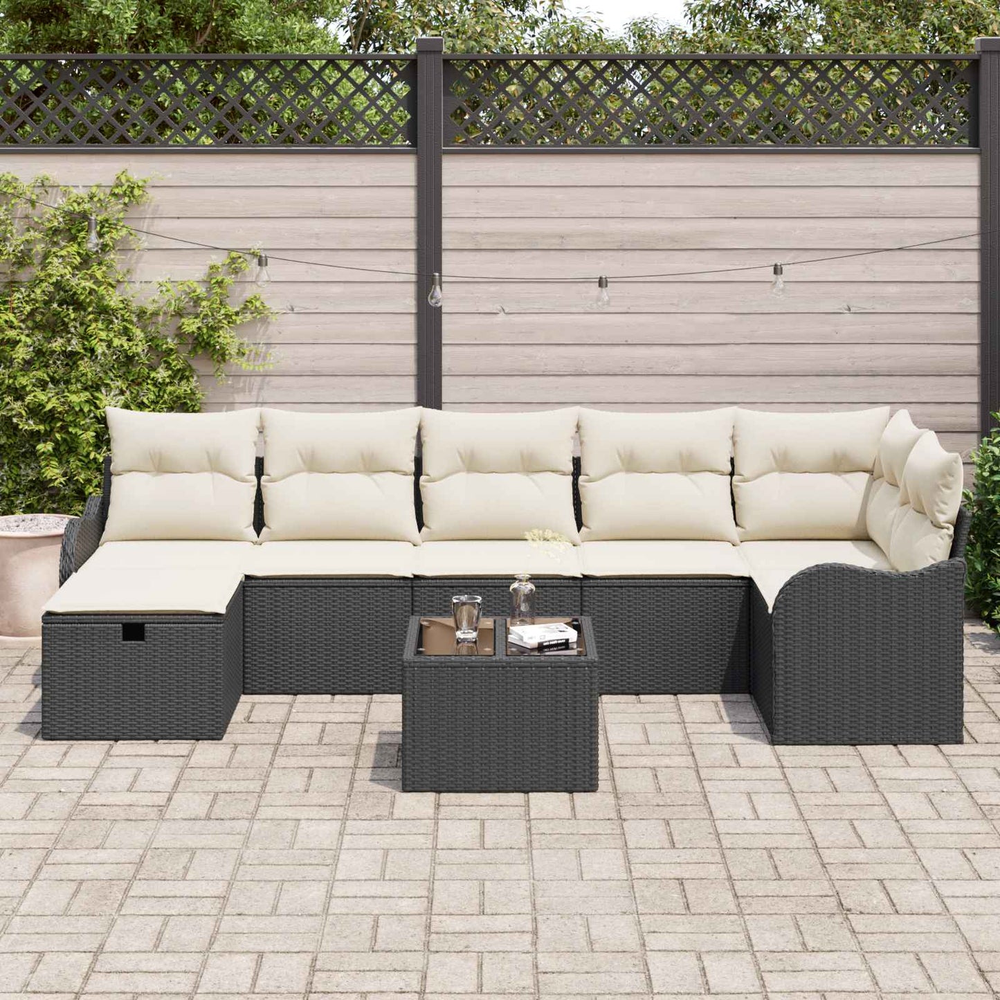 Set di divani con cuscino 8 pcs Nero e Crema polyrattan | homemem39