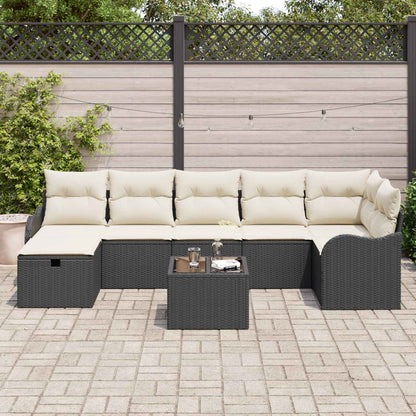 Set di divani con cuscino 8 pcs Nero e Crema polyrattan | homemem39
