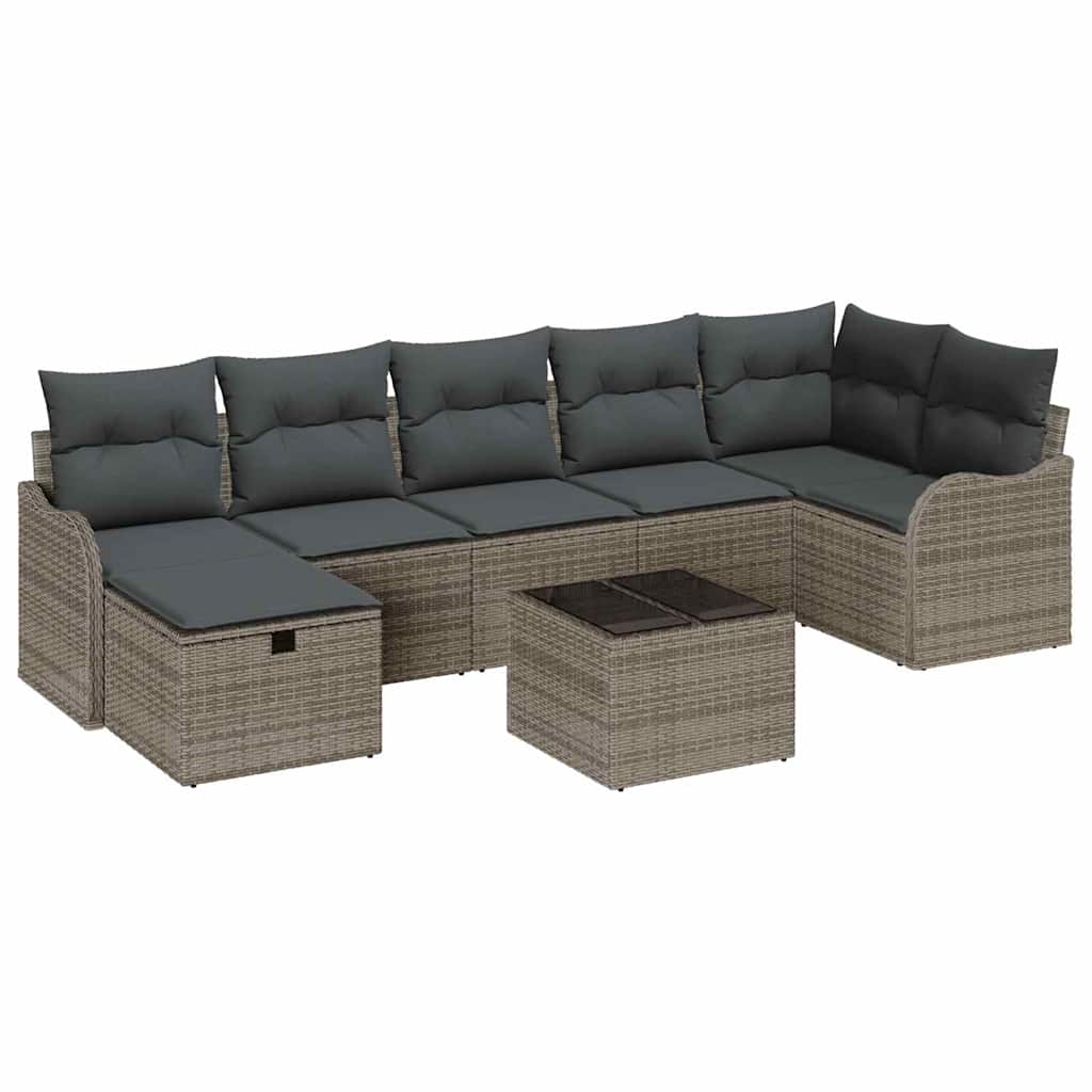 Set di divani con cuscino con archiviazione Grigio polyrattan