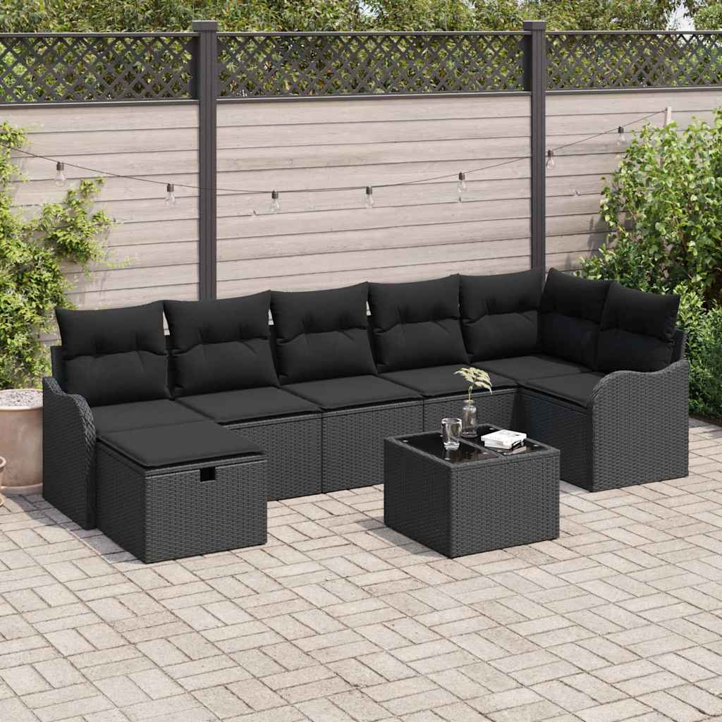 Set di divani con cuscino 8 pcs Nero polyrattan | homemem39