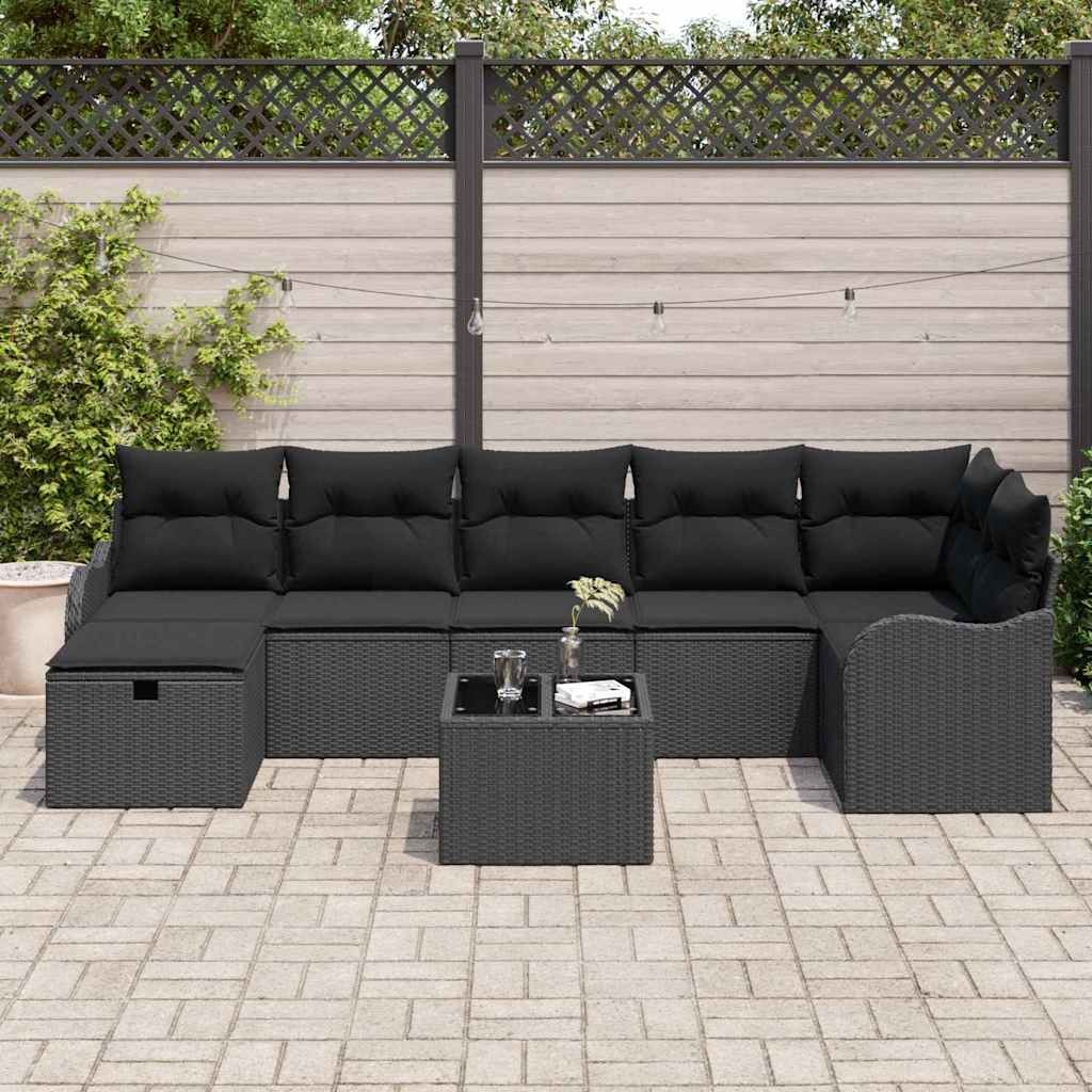 Set di divani con cuscino 8 pcs Nero polyrattan | homemem39