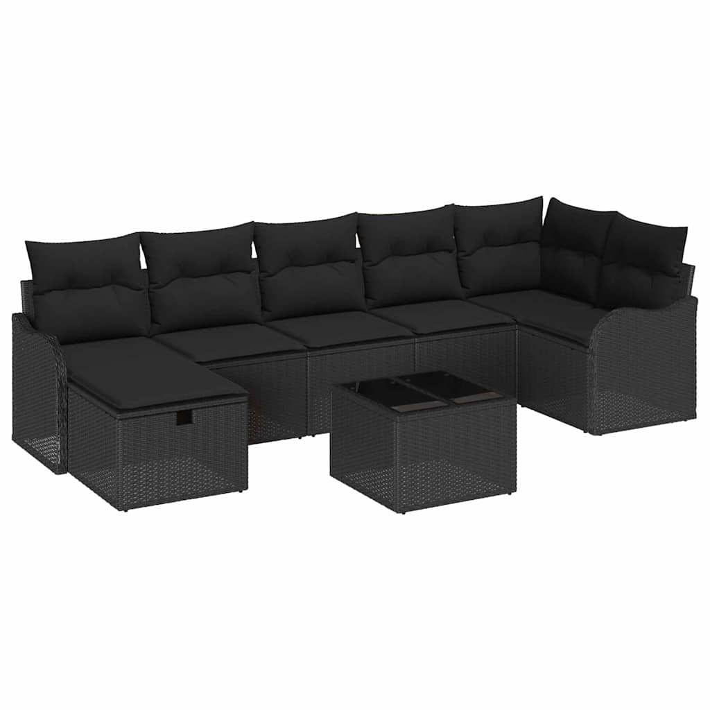 Set di divani con cuscino 8 pcs Nero polyrattan | homemem39