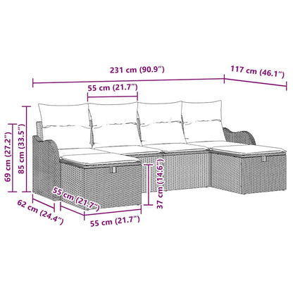 Set di divani con cuscino 6 pcs Grigio polyrattan | homemem39