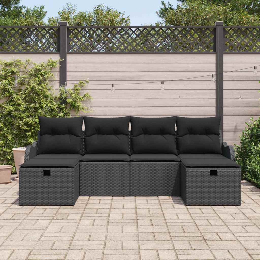Set di divani con cuscino 6 pcs Nero polyrattan | homemem39