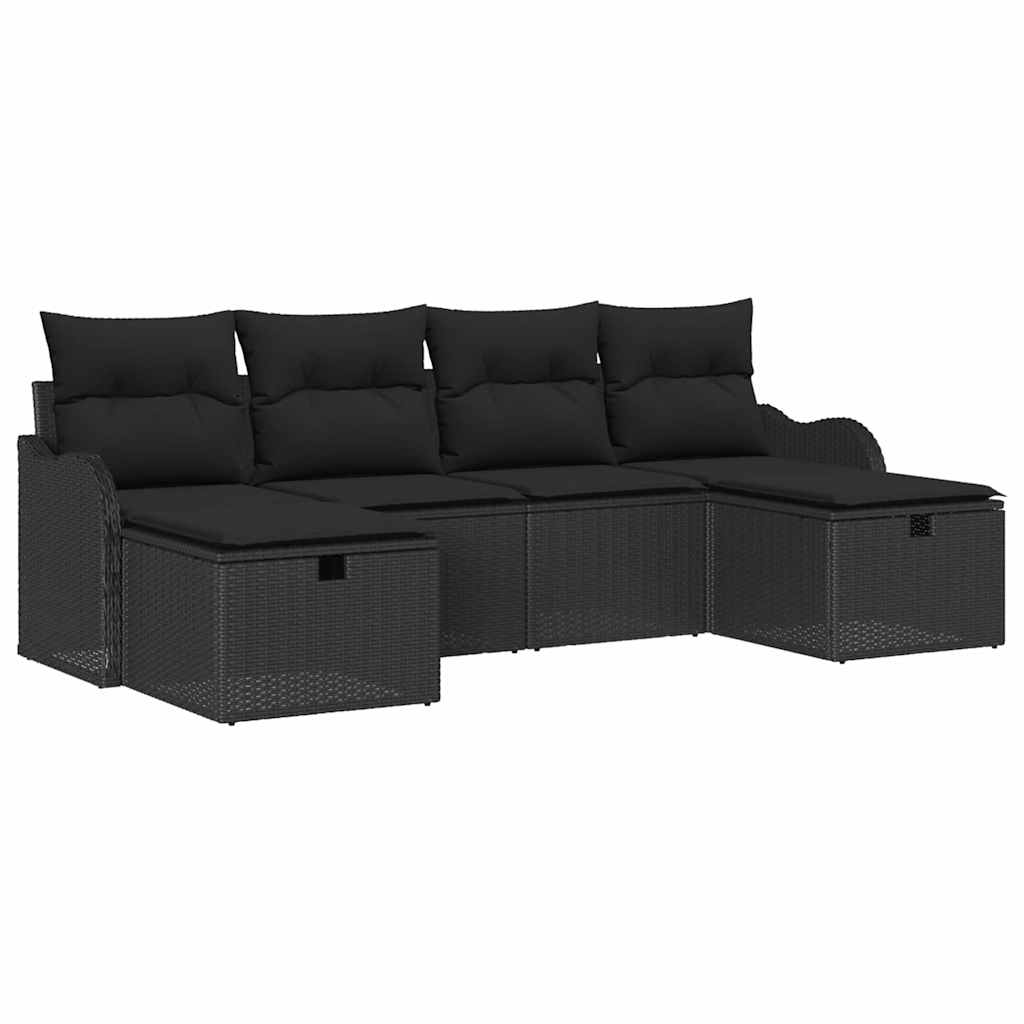 Set di divani con cuscino 6 pcs Nero polyrattan | homemem39
