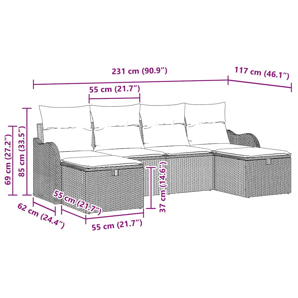 Set di divani con cuscino 6 pcs Nero polyrattan | homemem39