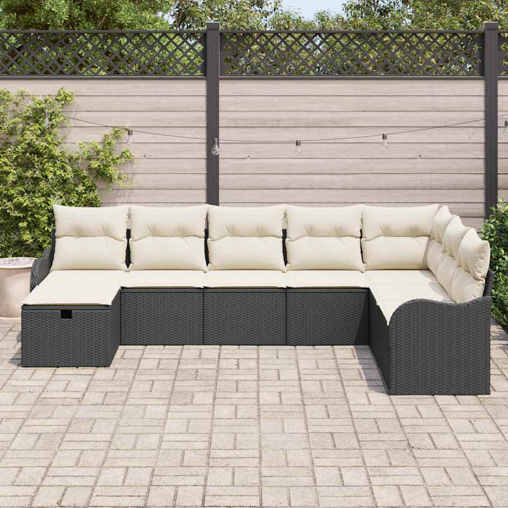 Set di divani 8 pz 8-Numero di posti Nero e Crema polyrattan | homemem39