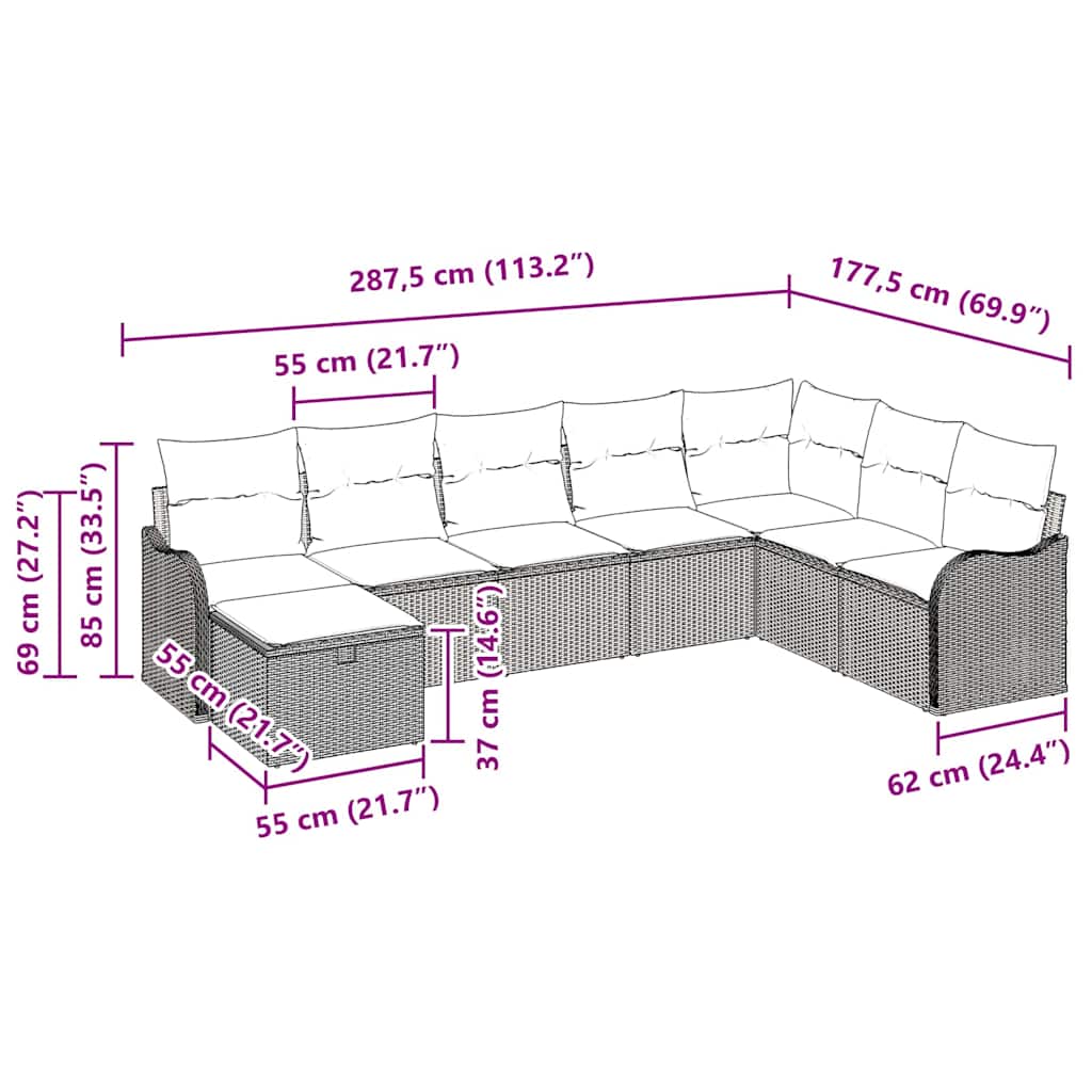 Set di divani 8 pz 8-Numero di posti Nero e Crema polyrattan | homemem39