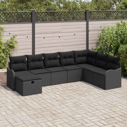 Set di divani con cuscino con archiviazione Nero polyrattan