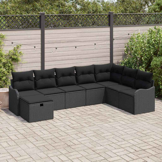 Set di divani con cuscino con archiviazione Nero polyrattan