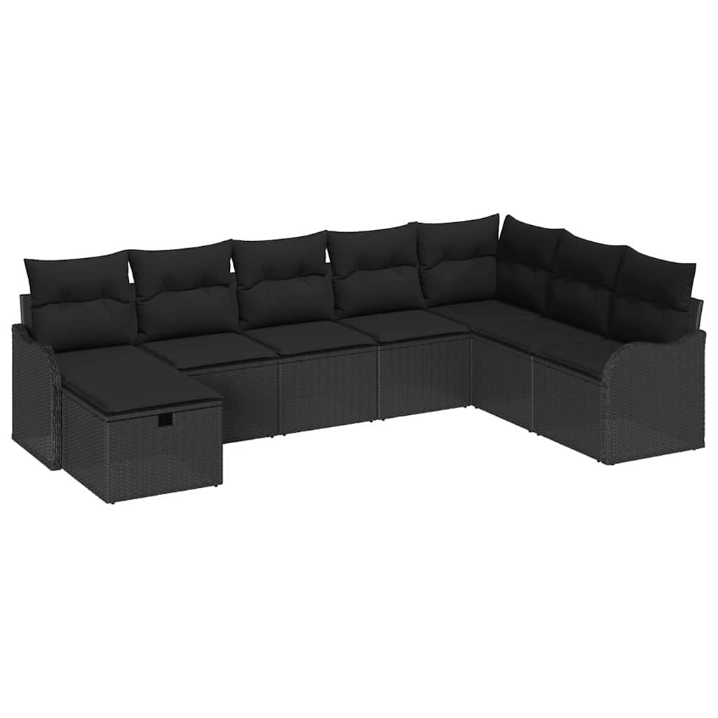 Set di divani con cuscino con archiviazione Nero polyrattan