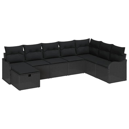 Set di divani con cuscino con archiviazione Nero polyrattan